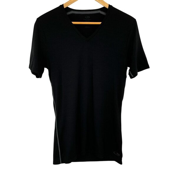 Icebreaker Merino Anatomica Short Sleeve V Neck T Shirt Heather Black Size Small - Picture 1 of 6
